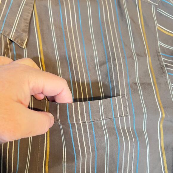 Tommy Bahama 100% Silk Resort Wear ButtonUp Shirt Men XXL Brown Blue Gold Stripe - Picture 6 of 13